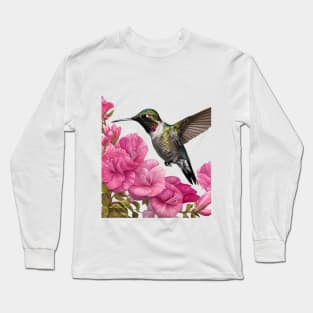 Hummingbird on Pink Flowers Long Sleeve T-Shirt